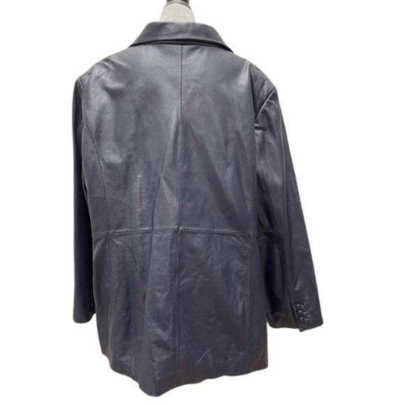 Terry Lewis Navy Blue Leather Blazer Jacket Coat 3X Plus Size 100% Genuine - Picture 2 of 10
